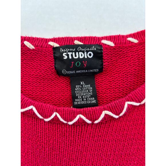 Designers Originals Studio Christmas Tree Snowman Sweater XL Red Holiday Knit - Picture 4 of 9